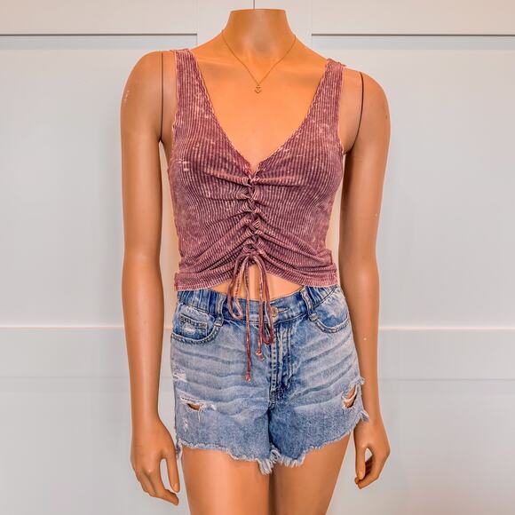 American Eagle Soft and Sexy Acid Wash Ribbed Tie Front Tank, Women’s Size Small - Picture 2 of 9